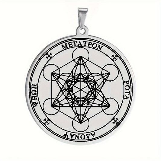 Geometric Metatron Cube Pendant Necklace in Stainless Steel with Titanium Steel Charm and Electroplated Finish