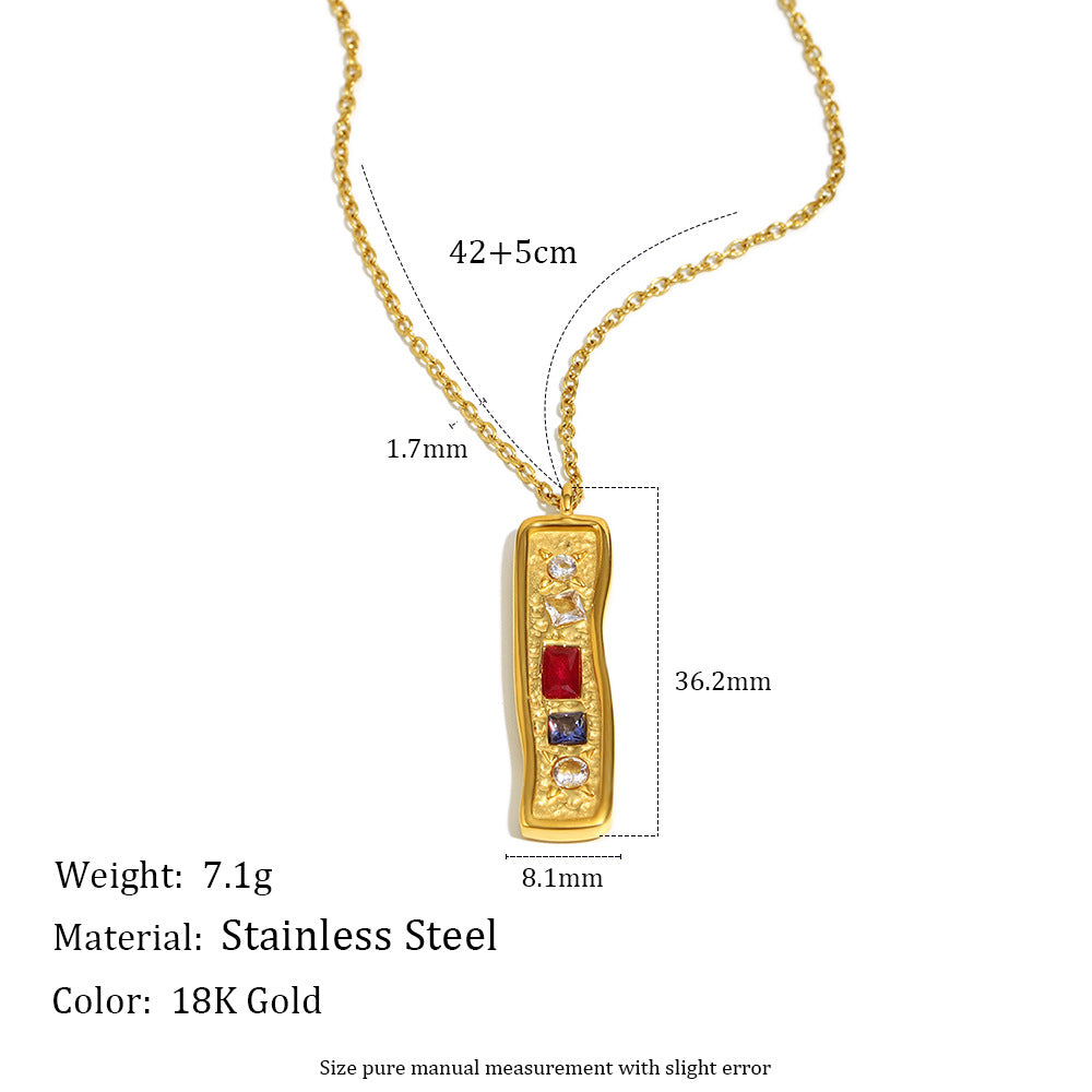 Collana con ciondolo geometrico minimalista da donna in acciaio inossidabile con placcatura in oro 18 carati e intarsio di zirconi