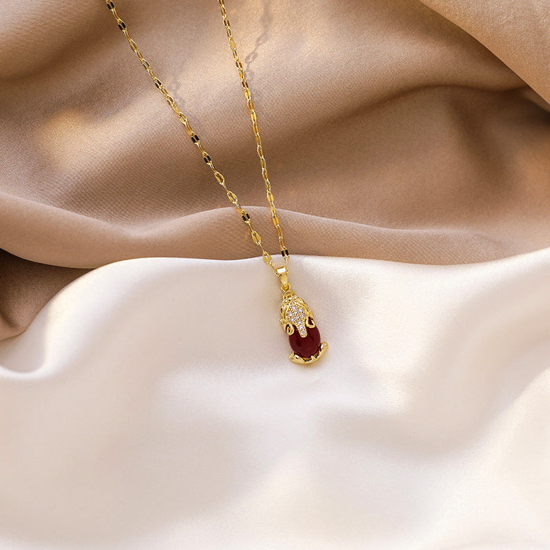 Minimalist Geometric Titanium Steel Necklace with Gold-Plated Copper Pendant and O-Chain for Women