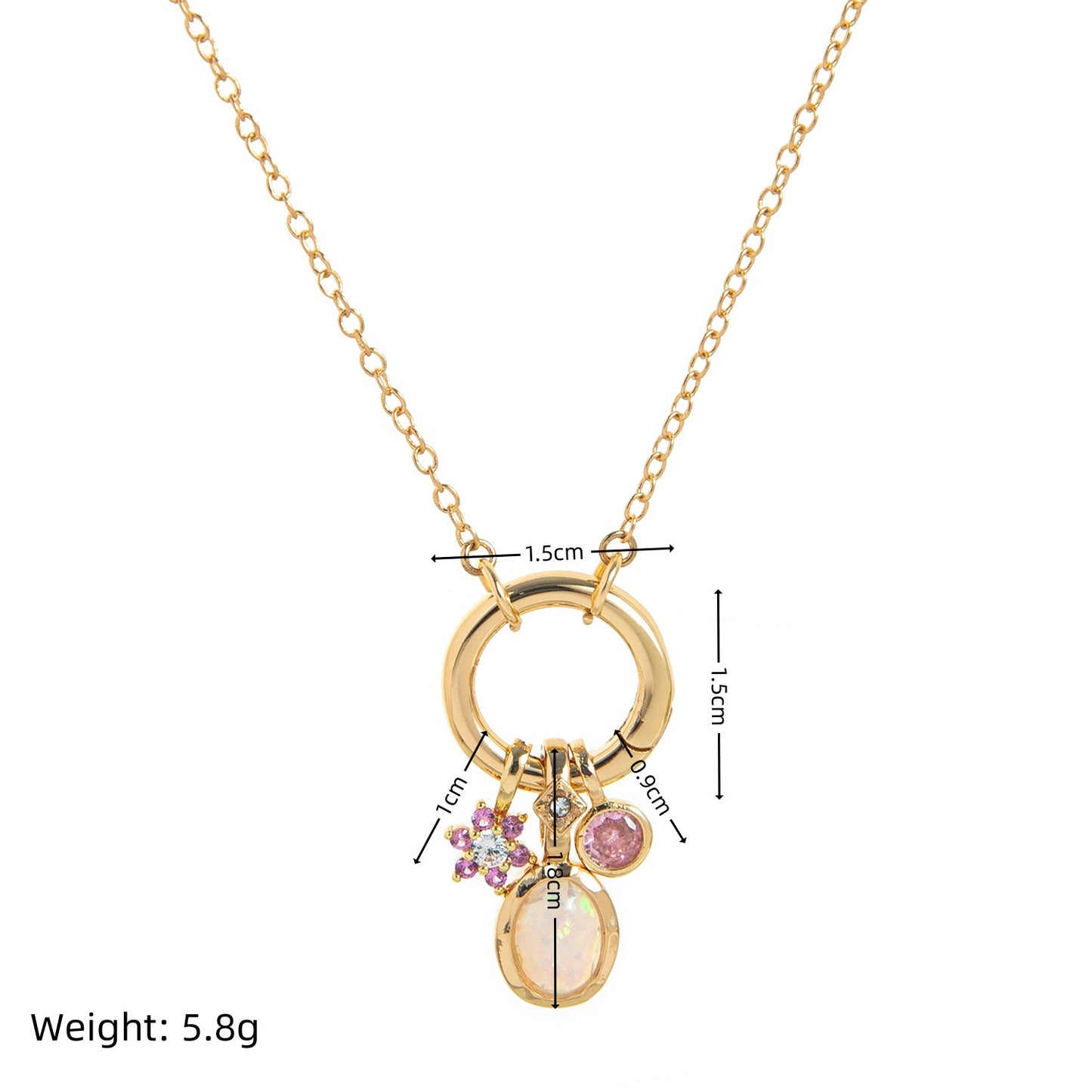 Collana geometrica con pietra portafortuna in ottone placcato oro con ciondolo a barra e zirconia cubica per donna