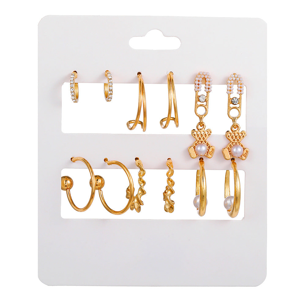 Vintage Sweet Round Heart Alloy Plated Pearl Hoop Earrings for Women