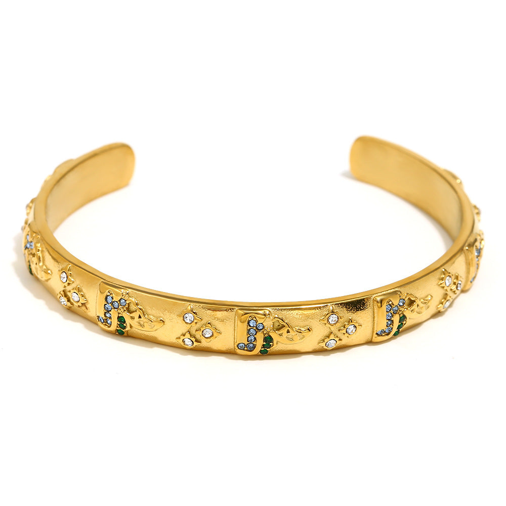 Elegant Geometric 18K Gold Plated Stainless Steel Ring Bracelet Earring Set for Women