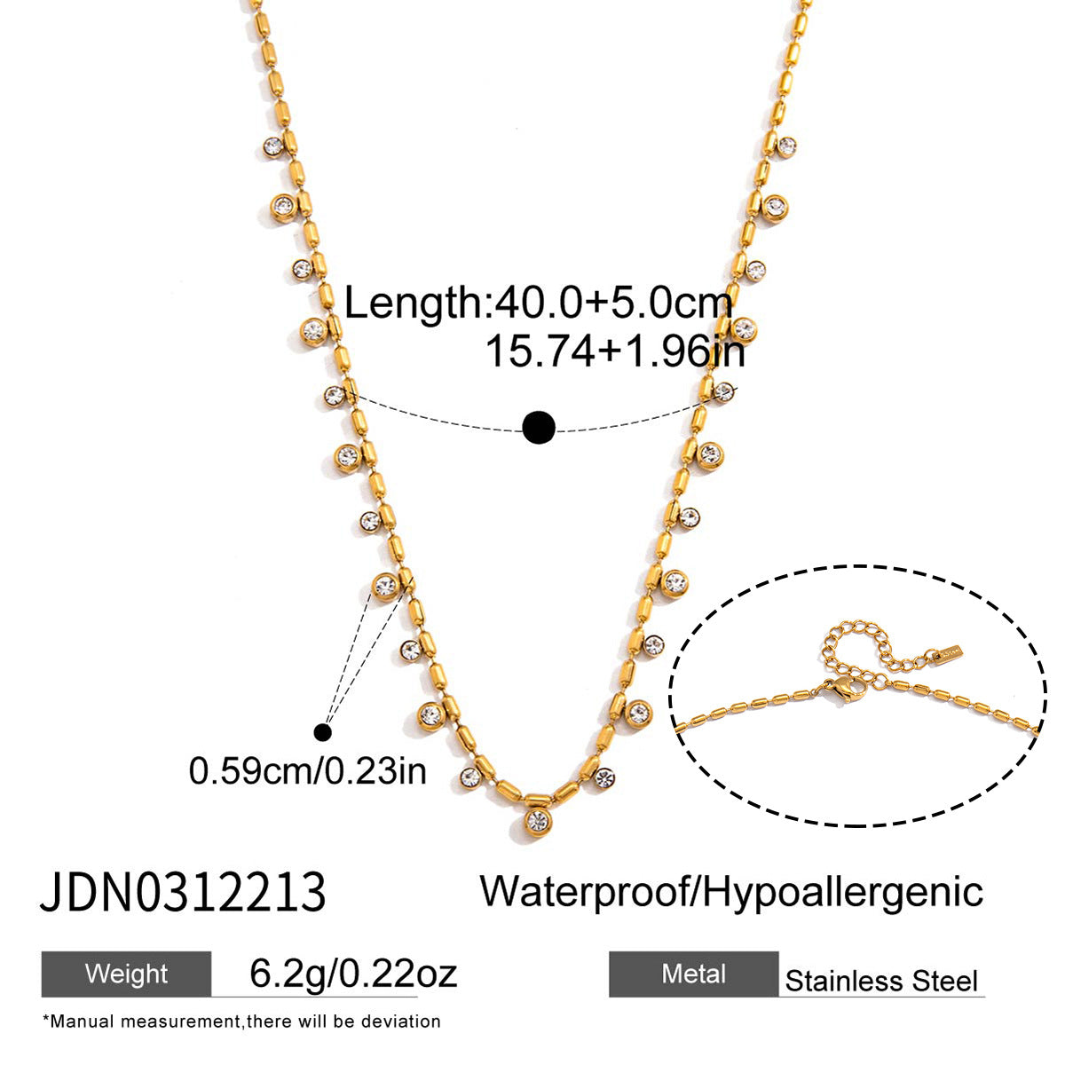 Minimalist Geometric Round Rhinestone Stainless Steel Ball Chain Necklace for Women