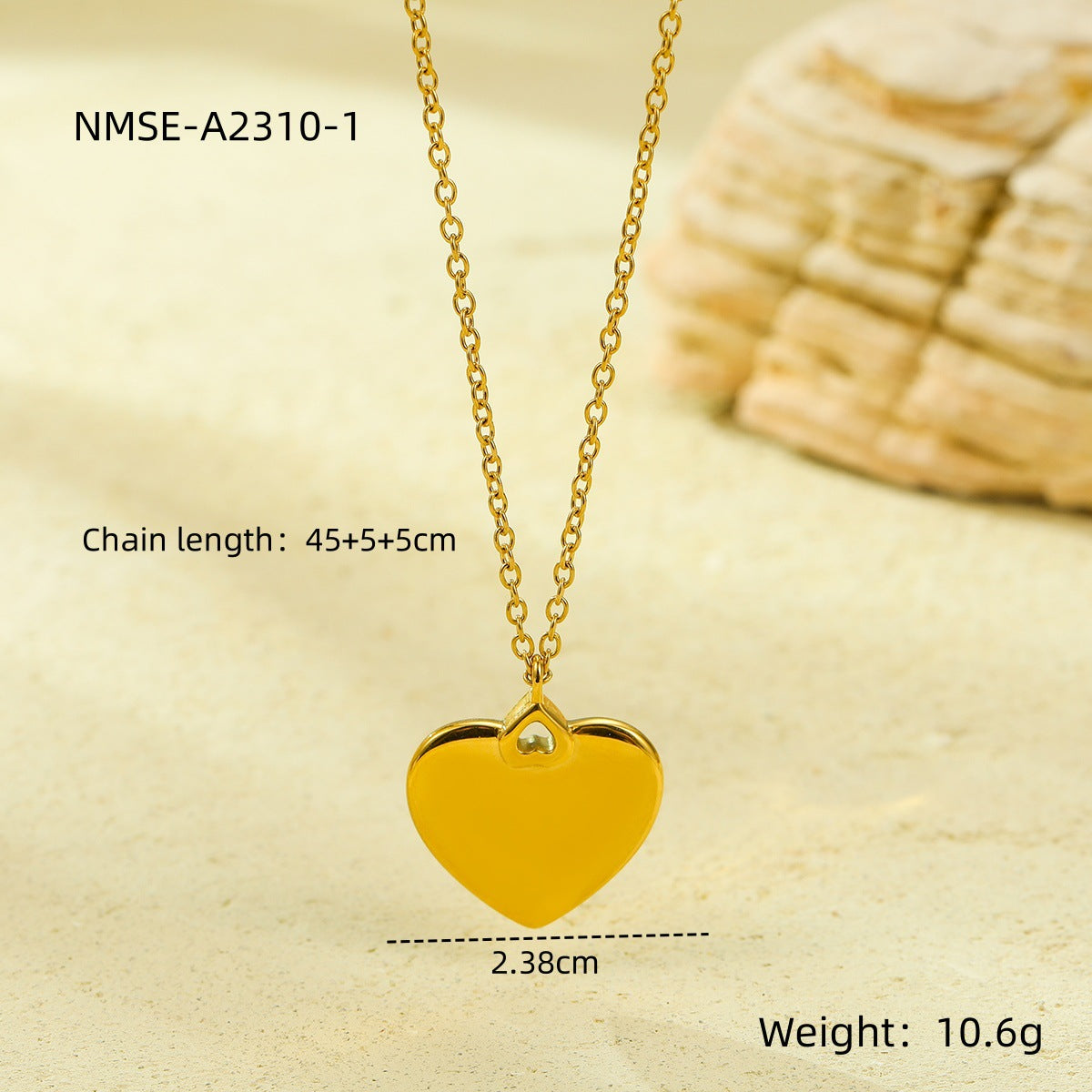 Elegante collar con colgante de acero inoxidable chapado en forma de corazón para mujer