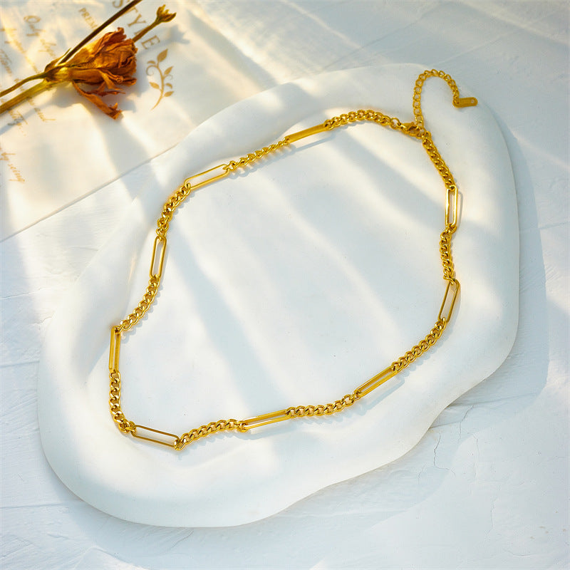 Punk Style Geometric Titanium Steel Plated Necklace with Asymmetrical Heavy Chain Design