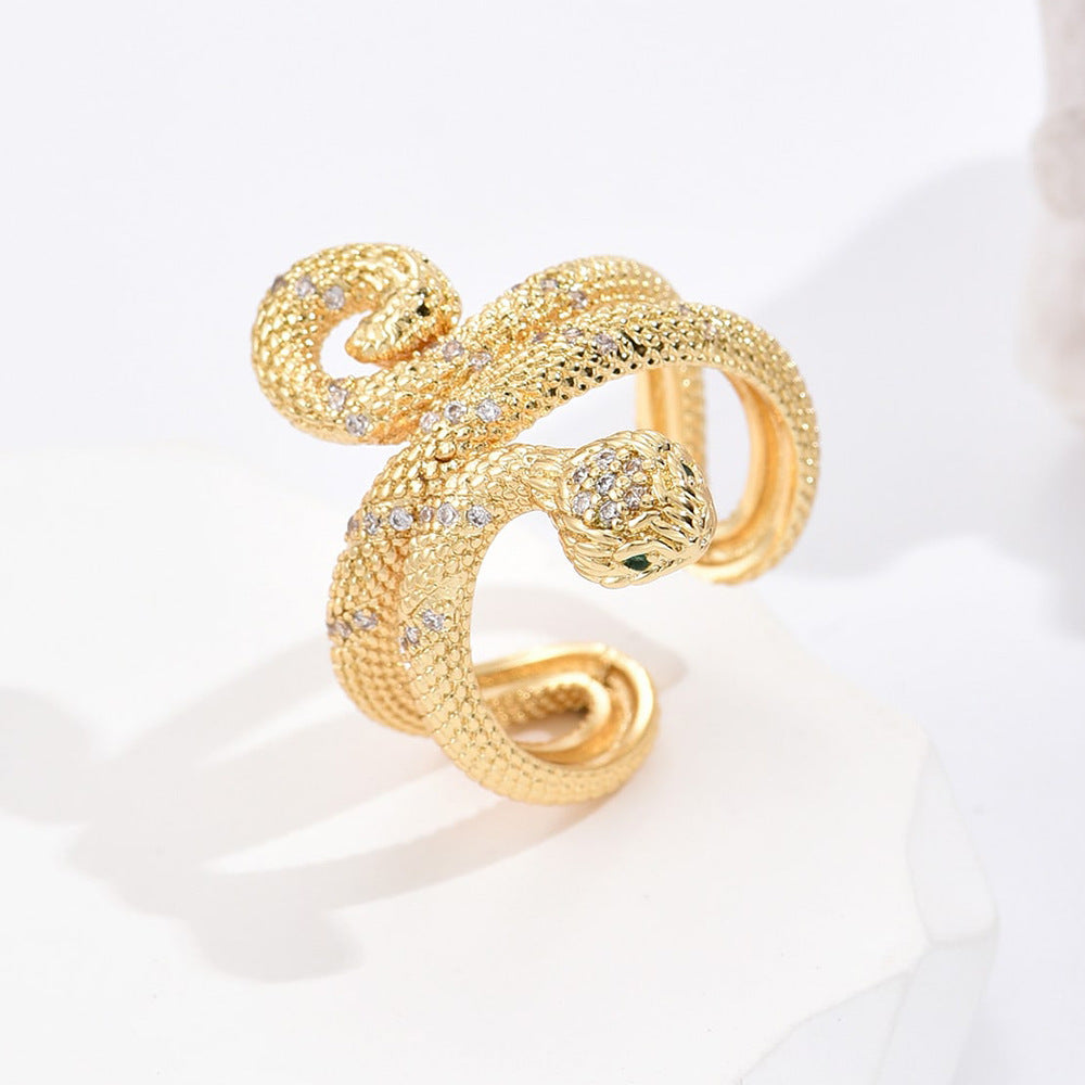 18K Gold Plated Brass Geometric Ring with Cubic Zirconia for Women
