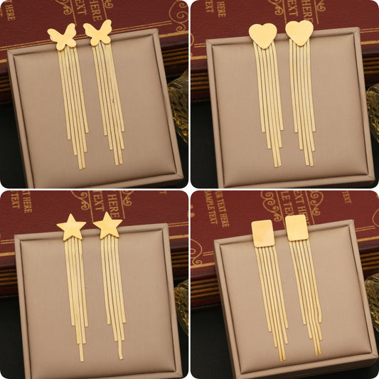 Fashionable Geometric Butterfly Dangle Earrings in Stainless Steel with Plated Finish for Women