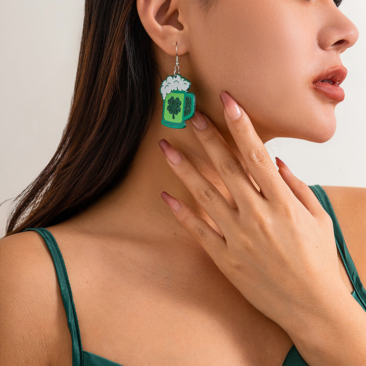 Street Style Geometric Acrylic Cat Ear Earrings with Tassel Accents for Women