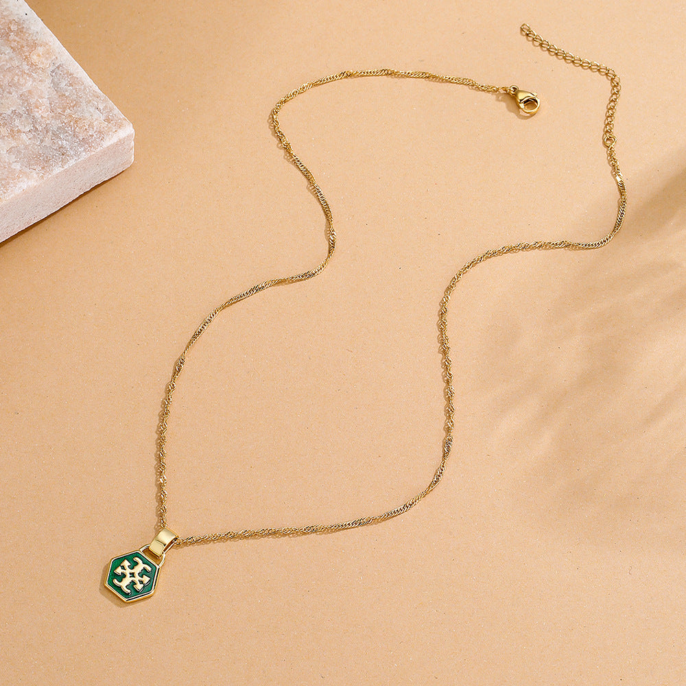 Minimalist Hexagonal Enamel Pendant Necklace for Women with Copper Base and Real Gold Plating