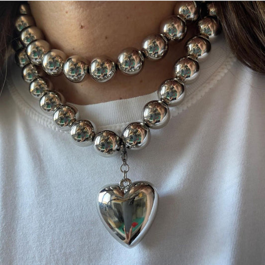 Collar de cuentas geométrico de múltiples capas de estilo ciberpunk exagerado con colgante de corazón para mujer