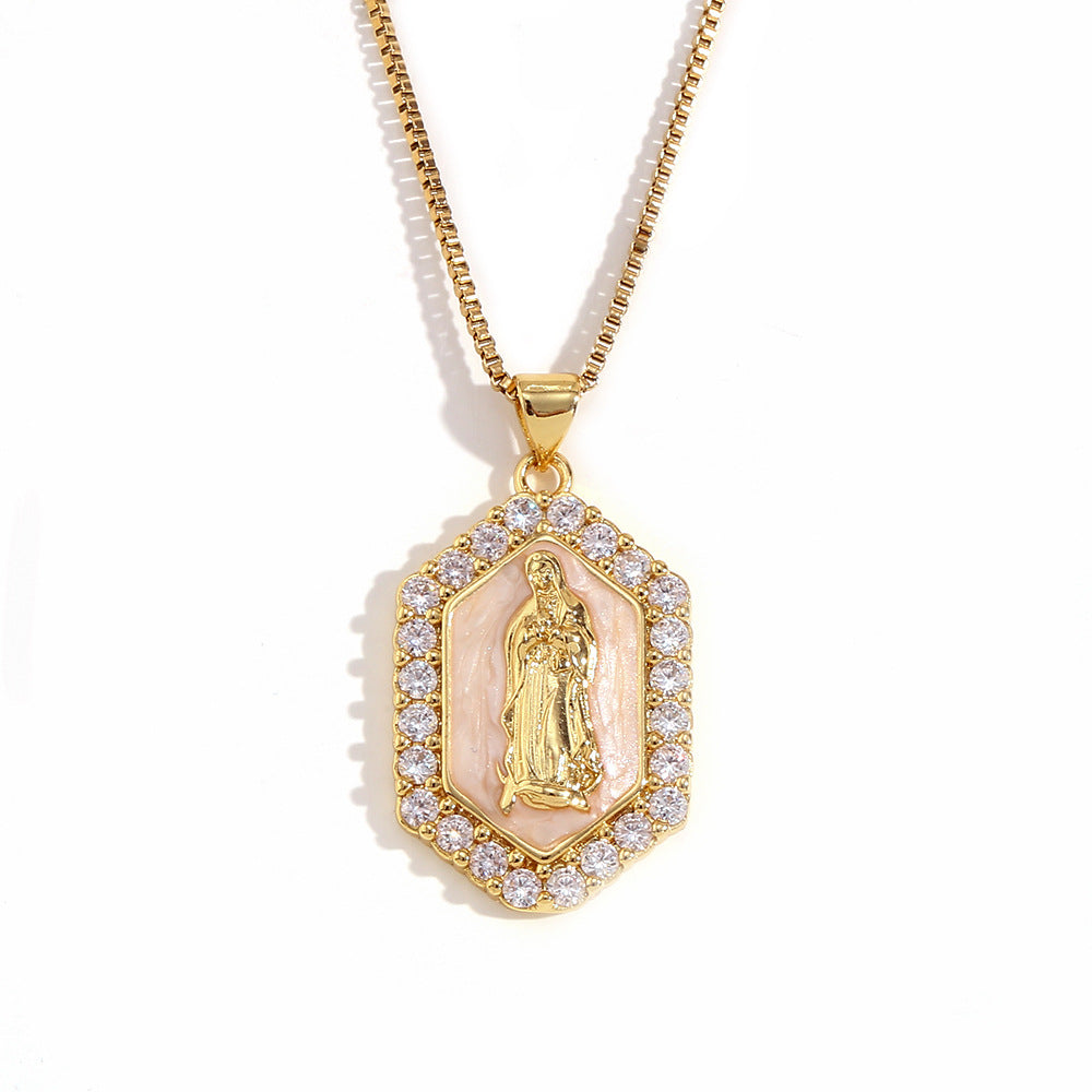 Vintage Fashion Hexagonal Titanium Steel Pendant Necklace with 18K Gold Plating and Enamel Finish
