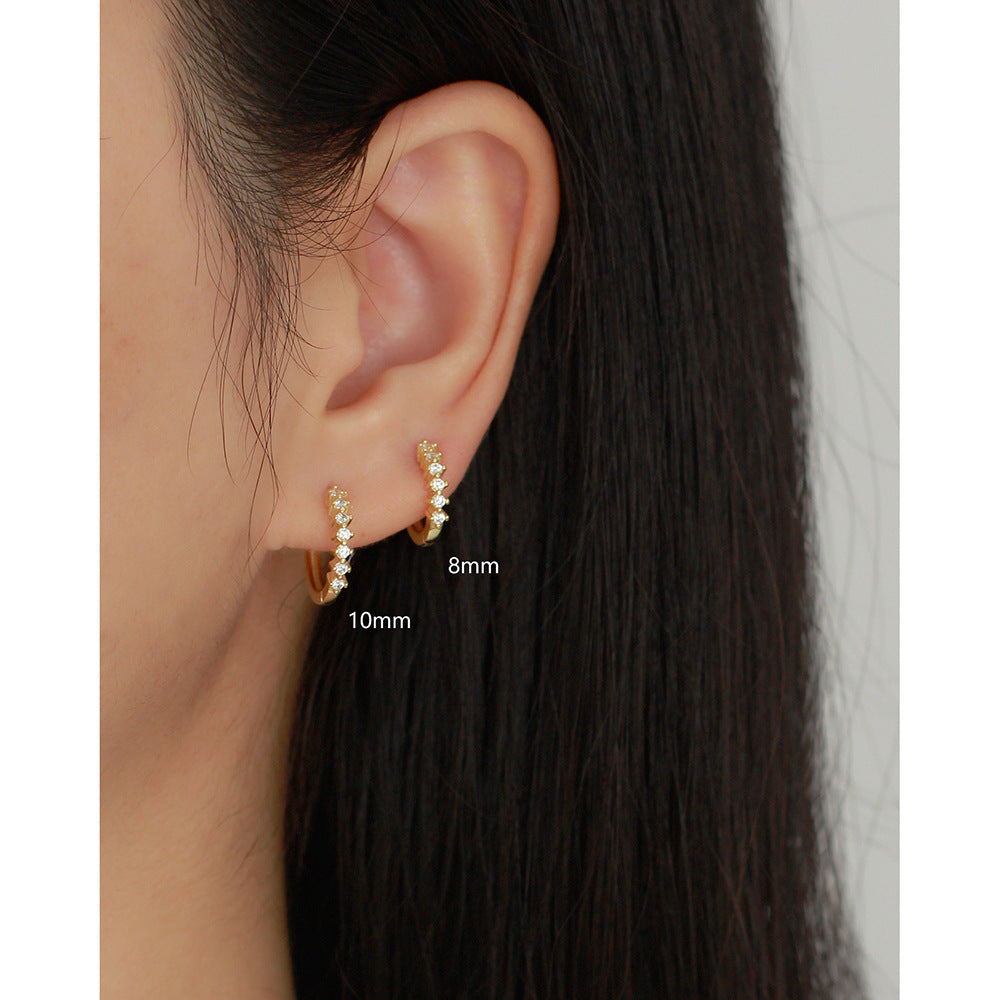 Eleganti orecchini a cerchio da donna minimalisti in argento sterling 925 placcato con gemme, dalla forma geometrica e rotonda