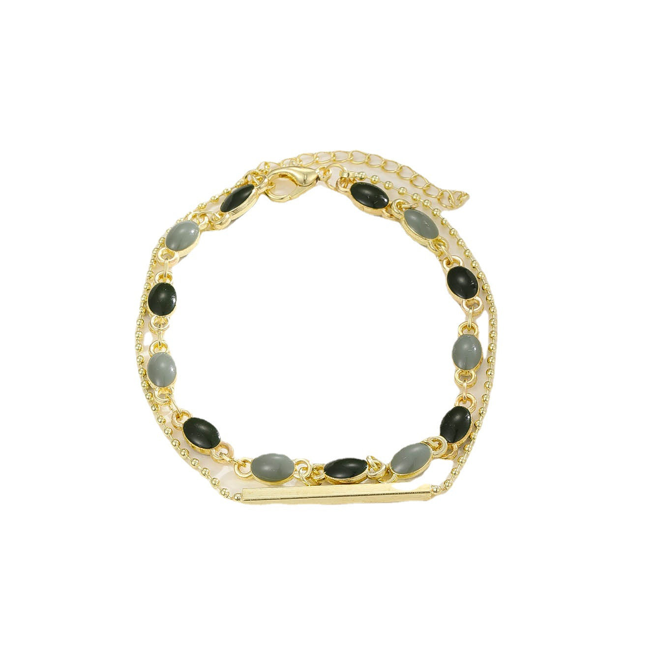 Pulsera de cobre minimalista francesa retro de dos tonos para mujer con diseño en forma de U, acabado galvanizado y detalles de perlas