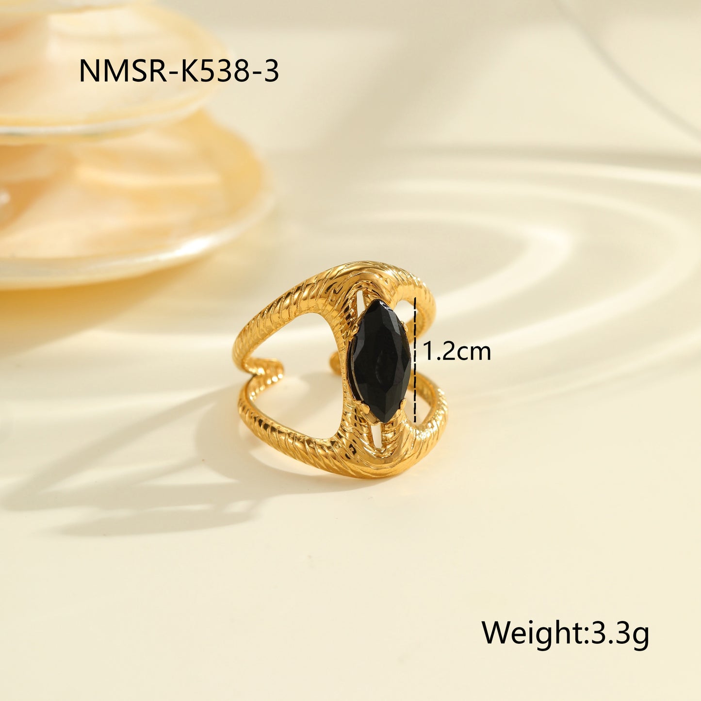 Anillo de acero titanio geométrico minimalista con incrustaciones de diamantes de imitación, banda abierta ajustable para mujer