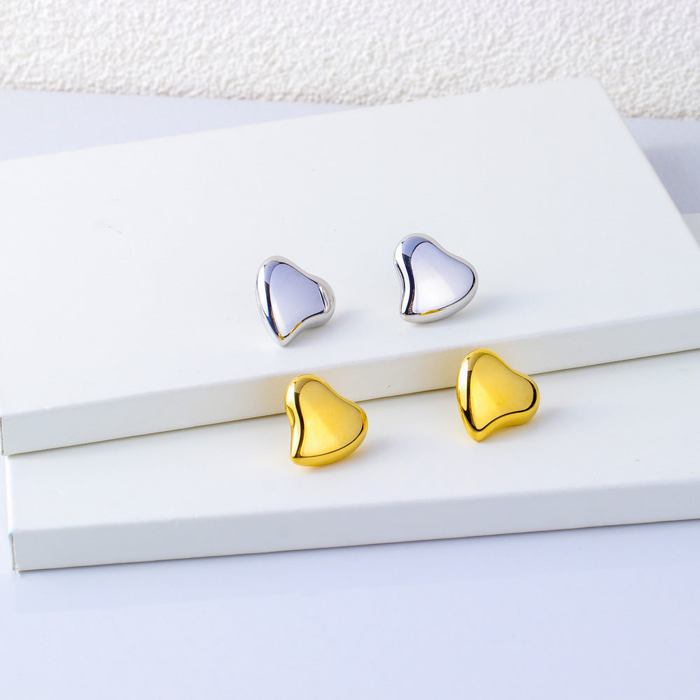 Orecchini da donna in acciaio inossidabile a forma di cuore irregolare, minimalisti ed eleganti, con placcatura in oro 18 carati