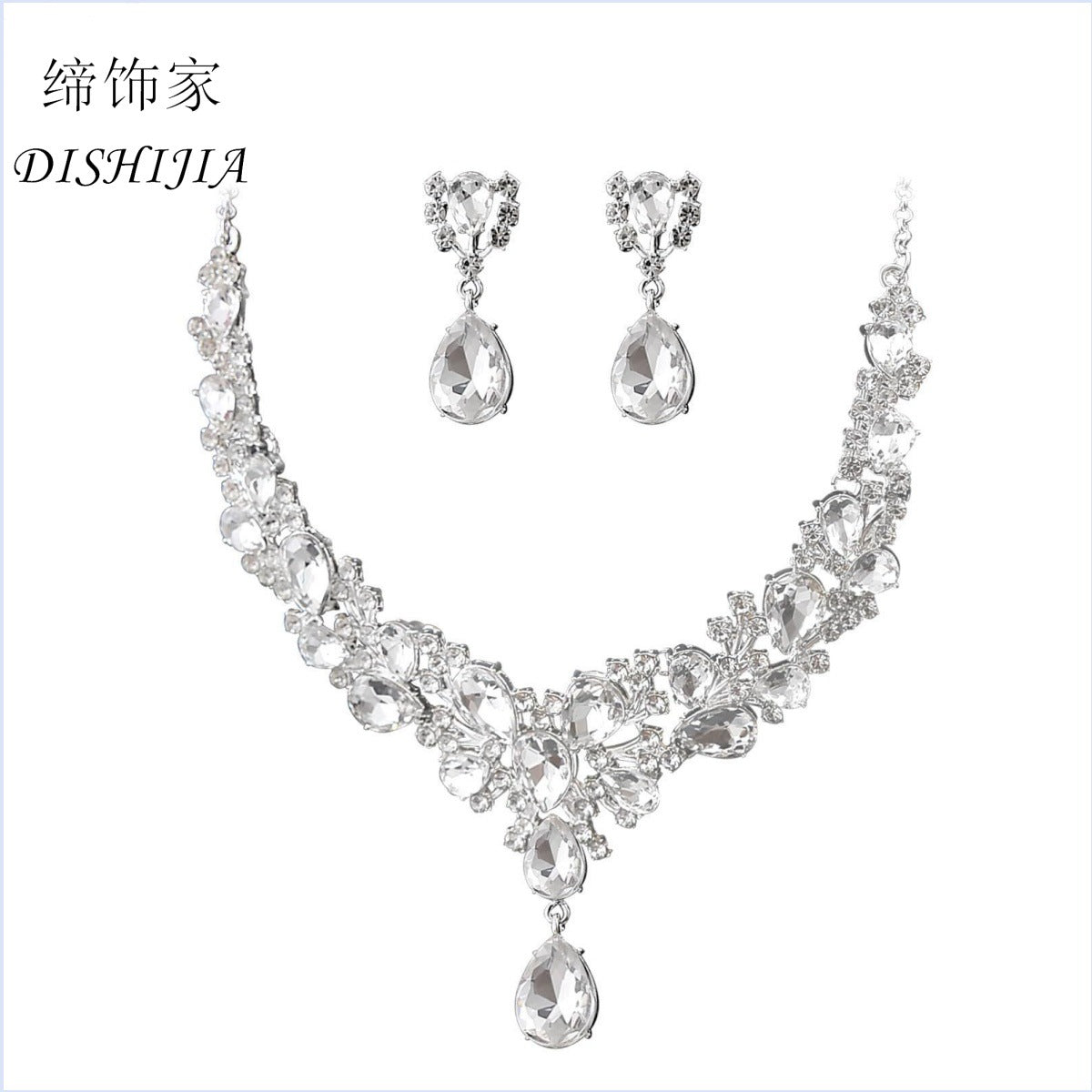 Resort Style Heart and Teardrop Shaped Alloy Necklace Bracelet Earrings Set with Rhinestone Inlay and Gold Plating on O-Chain