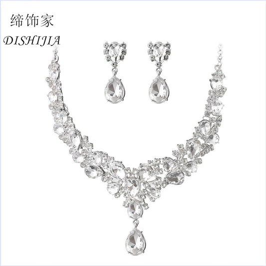 Set di collana bracciale orecchini a forma di cuore e goccia in lega stile resort con intarsio di strass e placcatura in oro su catena a O