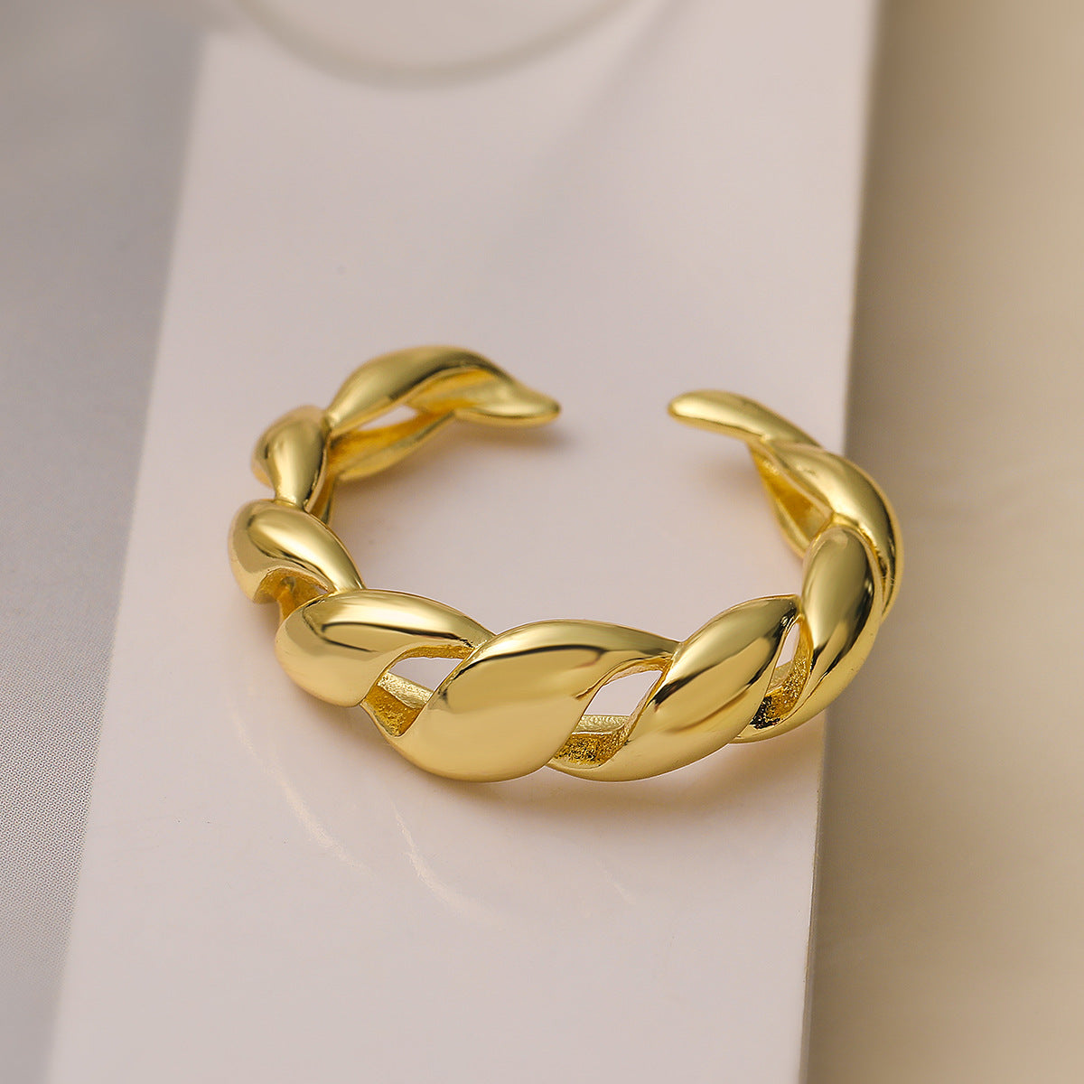 Minimalist Geometric Copper Ring with Gold Plating for Women, Irregular Texture, Stackable Fashion Band