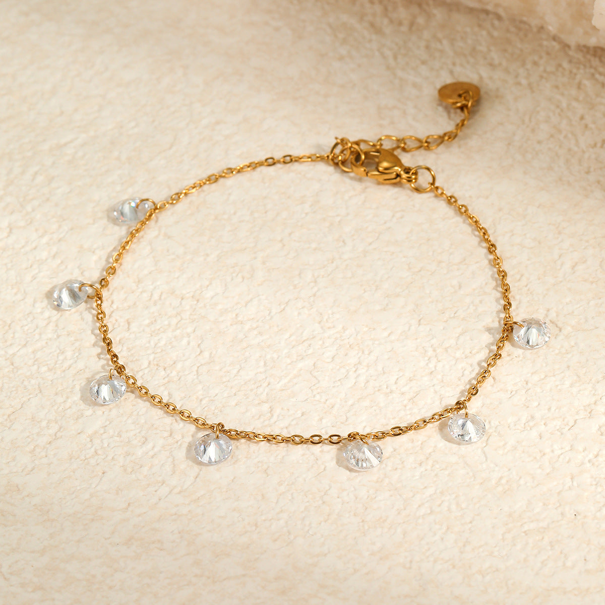 Bracciale geometrico alla moda in acciaio al titanio con intarsi colorati di zirconi placcati per donne, gioielli ipoallergenici di lusso impilabili