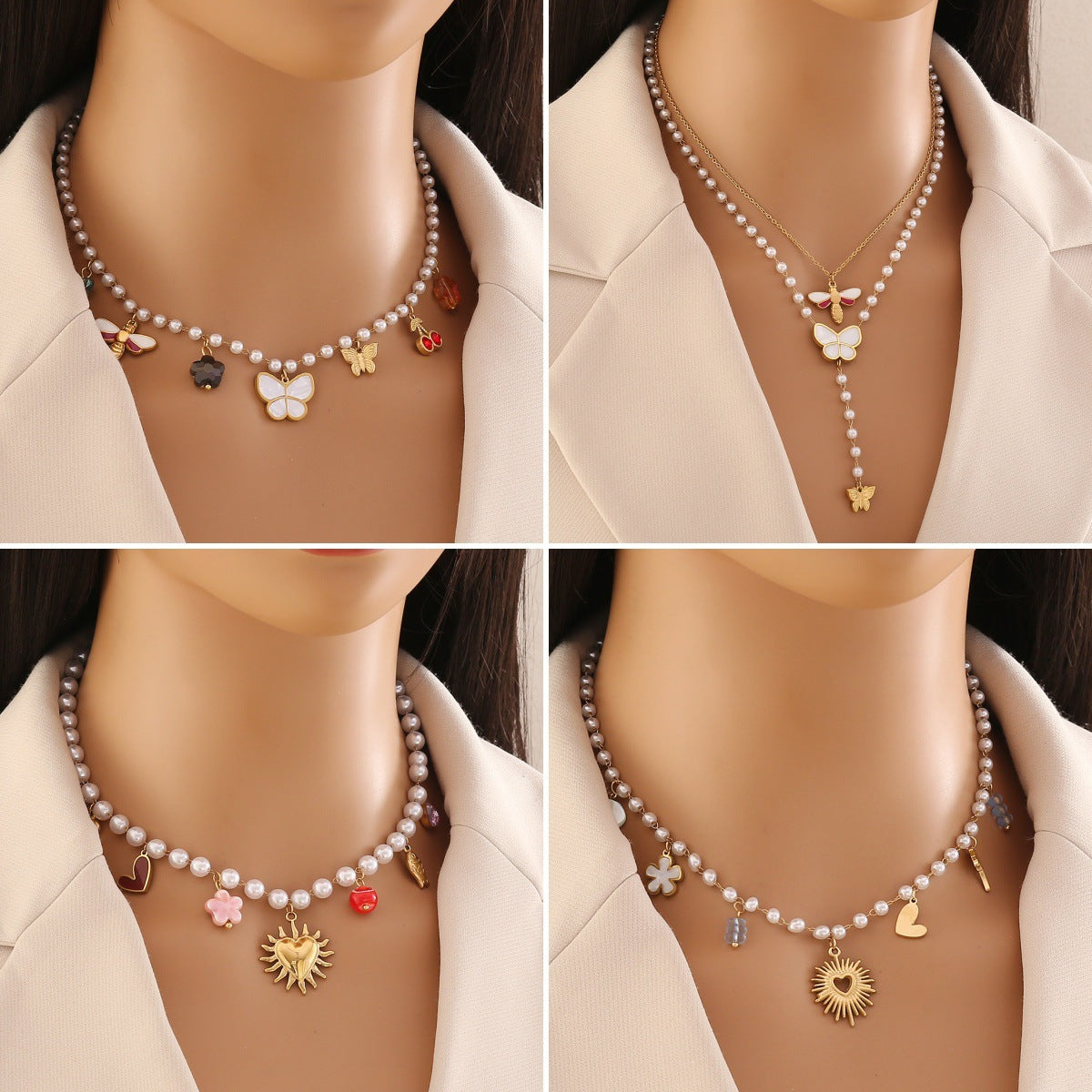 Fashionable OL Style Hollow Heart and Floral Pendant Necklace in Titanium Steel with Electroplated Finish for Women