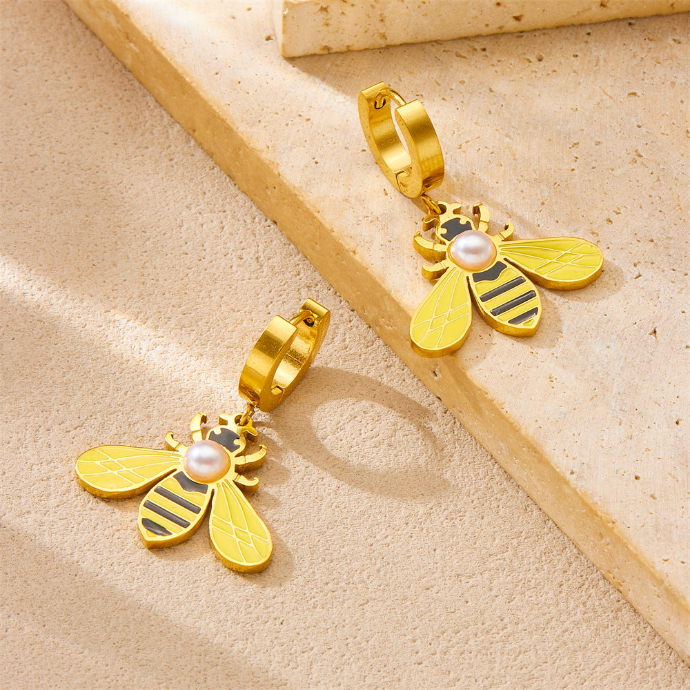 Sweet Stainless Steel Drip Oil Plated Butterfly Fruit Drop Earrings