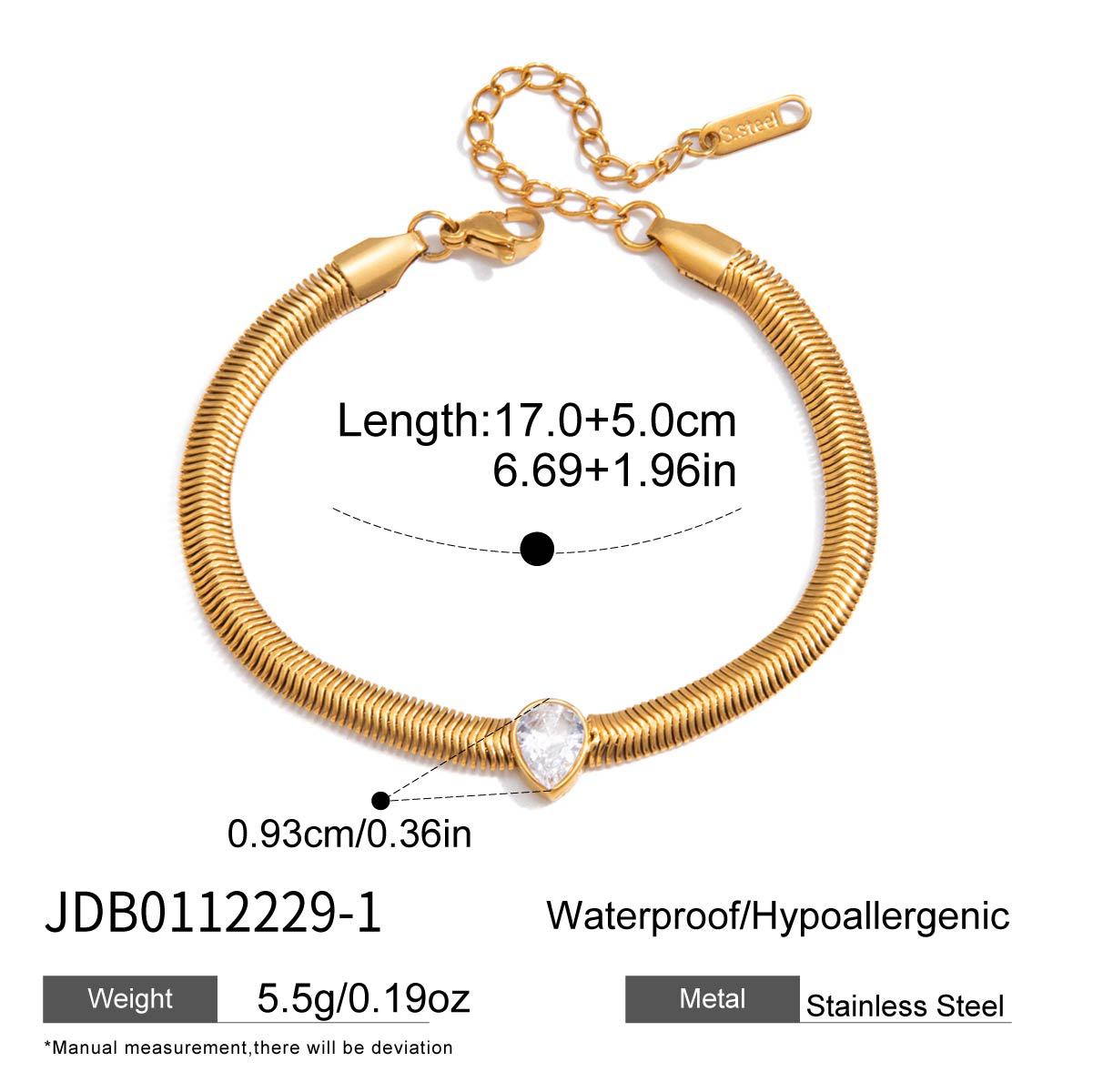 Elegant Geometric Stainless Steel Cubic Zirconia Snake Chain Bracelet for Women