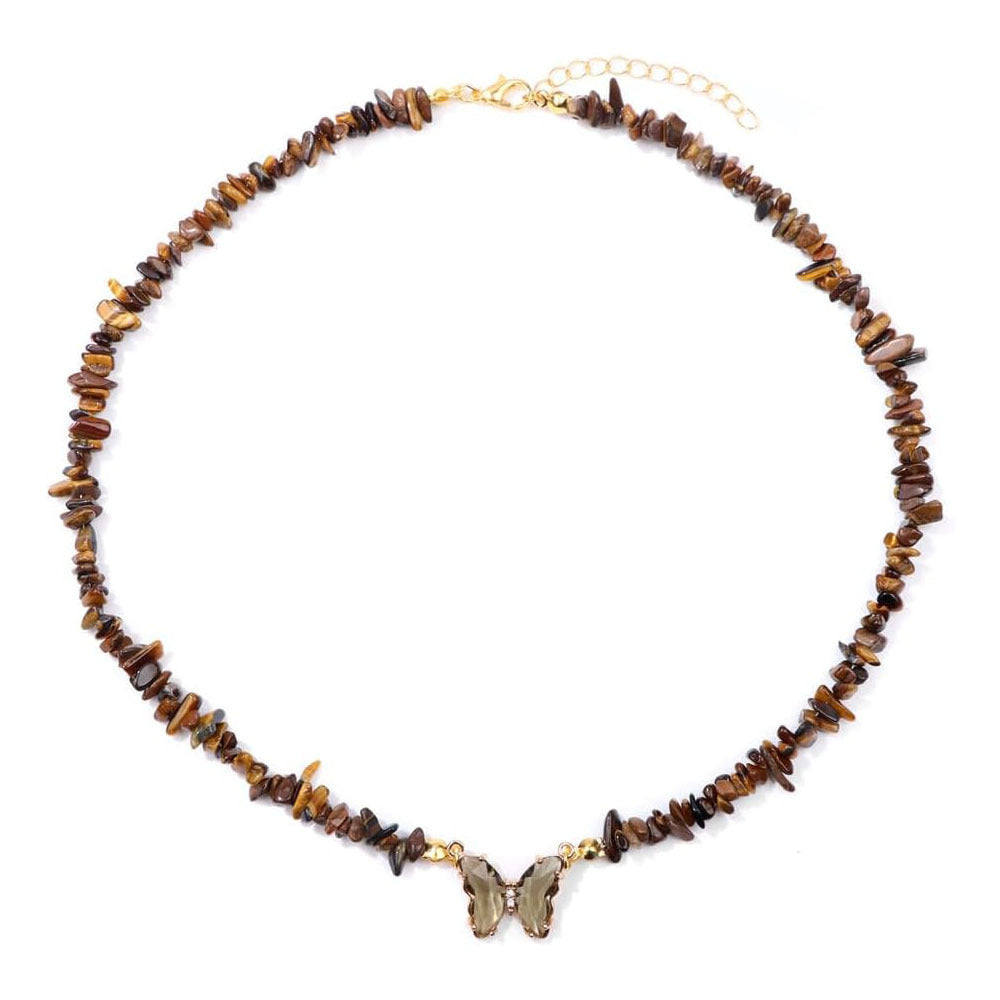 Butterfly Brass Necklace with Cubic Zirconia and Crystal Pendant Cable Chain Unisex