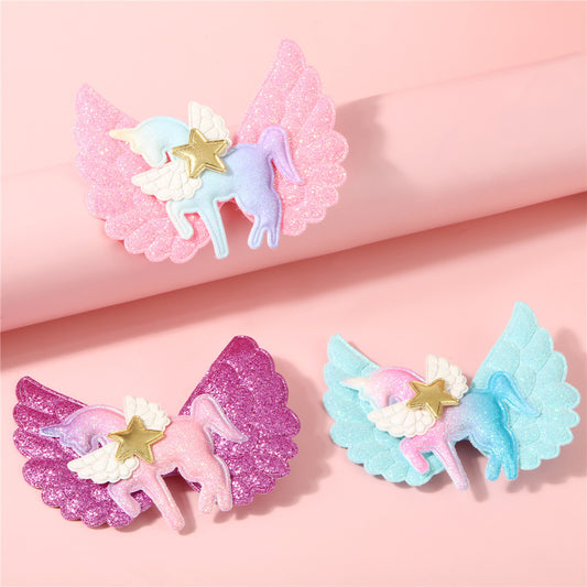 Cartoon Unicorn Wing Hair Clip for Kids Soft Fabric Duckbill Clamp Non-Slip Edge Clip in Pastel Macaron Colors