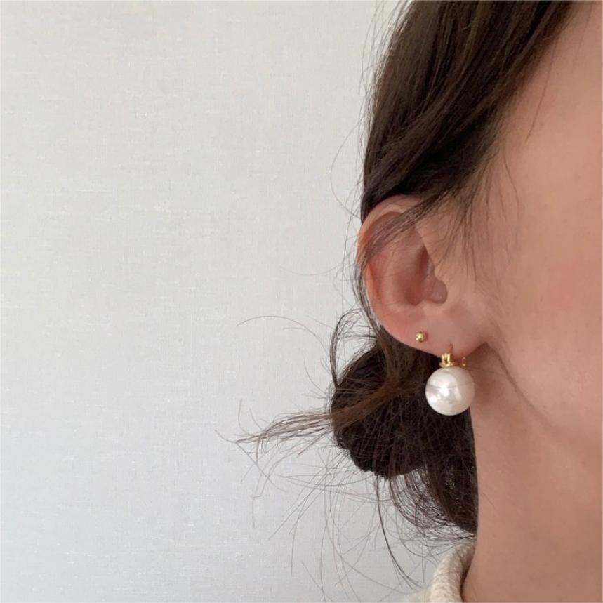 Orecchini a perla rotonda a goccia con intarsio in argento sterling 925, stile minimalista