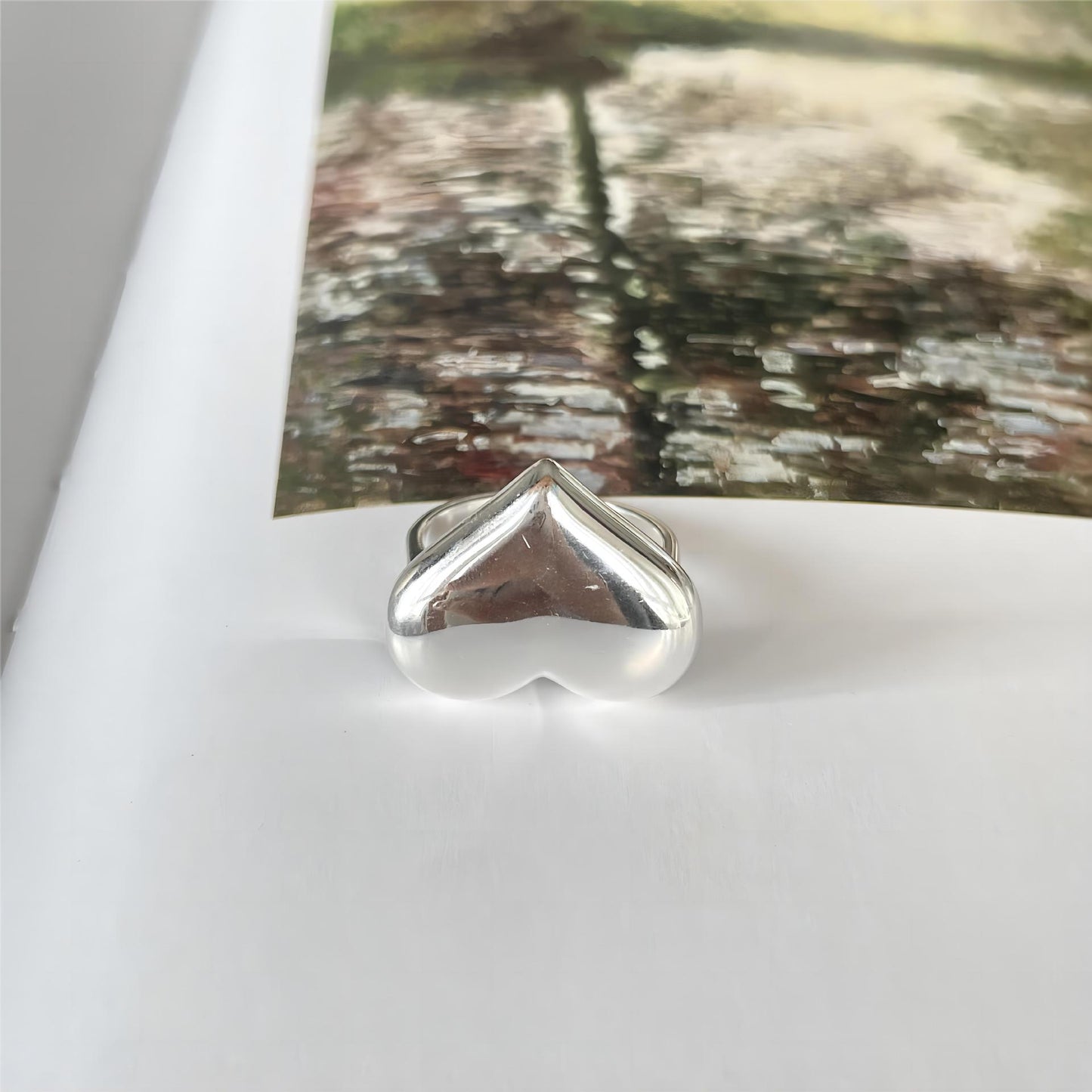 Minimalist Heart-Shaped 925 Sterling Silver Ring with Beveled Square Detail for Women