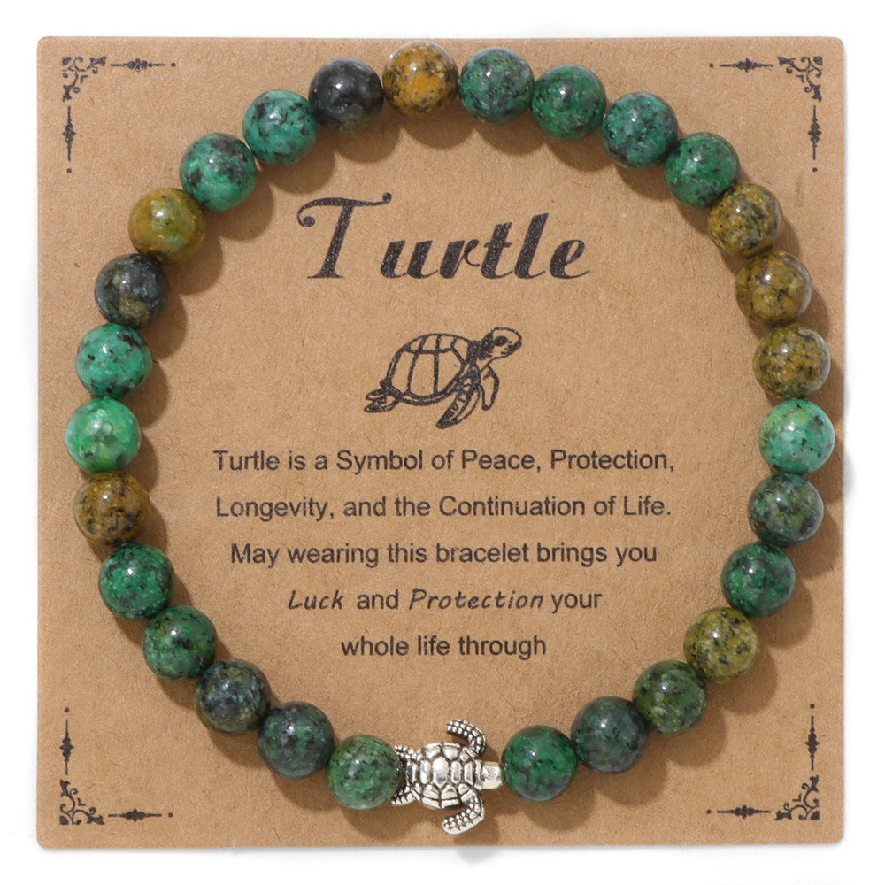 Vintage Minimalist Animal Stone Beaded Bracelet Unisex Sea Turtle Charm