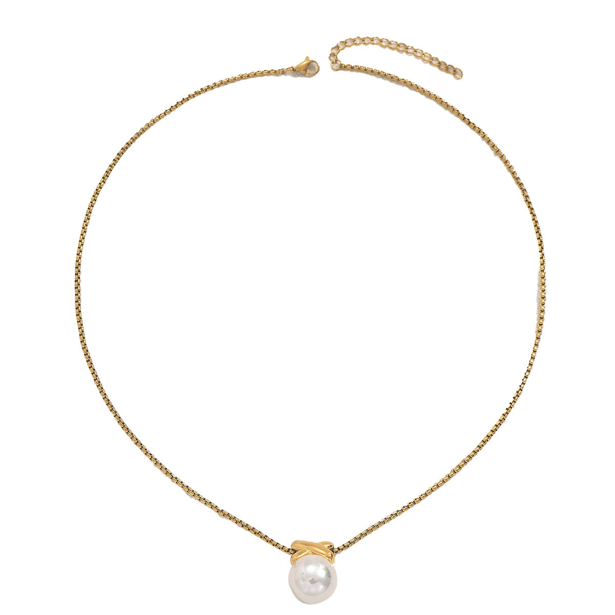Collana con pendente geometrico minimalista da donna con intarsio in perla in rame, stile di lusso leggero