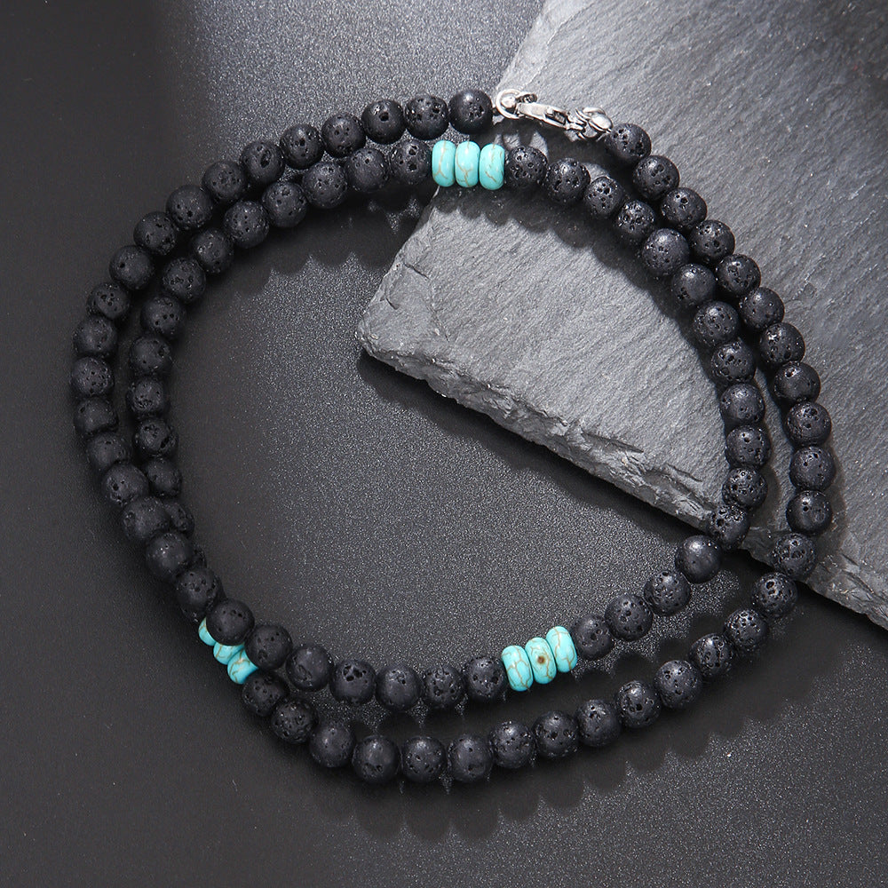 Minimalist Geometric Coconut Shell and Natural Gemstone Spacer Necklace for Men and Women