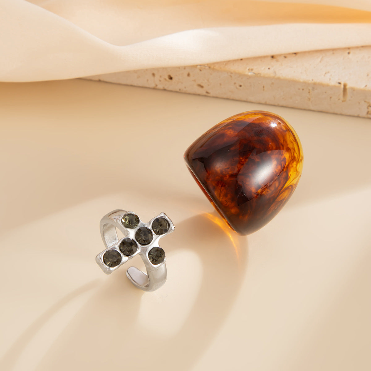 Vintage Geometric Cross Resin Plated Ring for Women