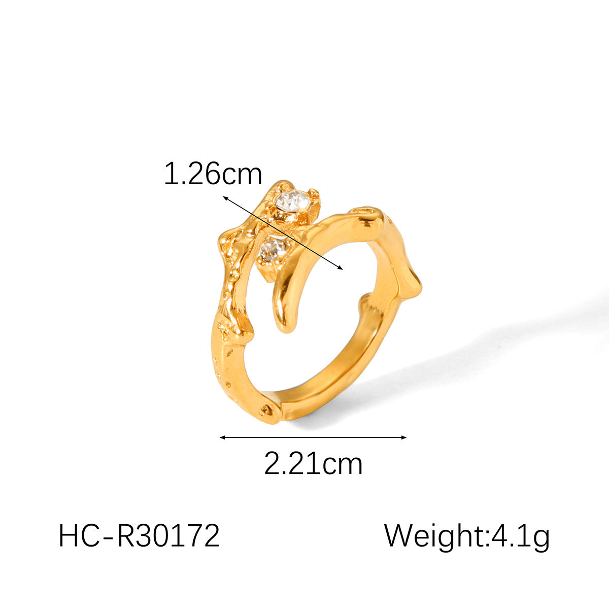 Anello geometrico in acciaio inossidabile da donna con placcatura in oro 18 carati, intarsio in madreperla bianca e accenti di strass