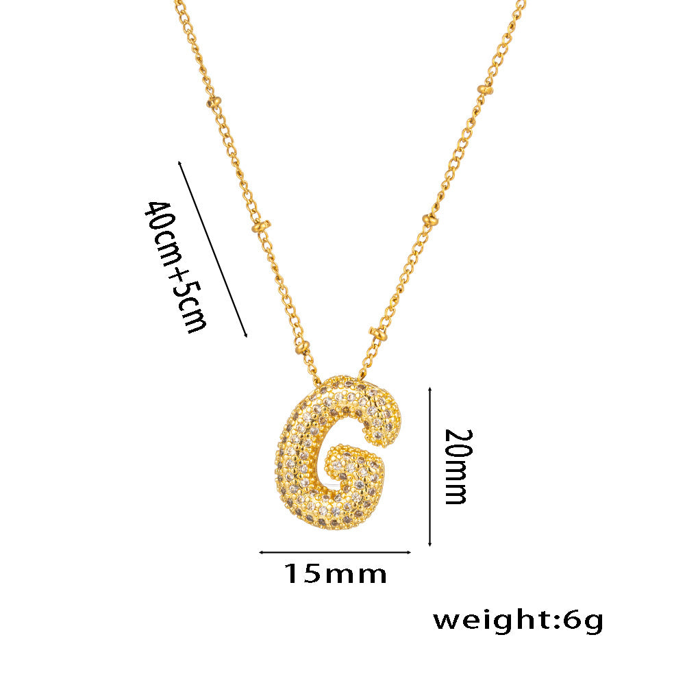 Fashion Unisex 18K Gold Plated Titanium Steel Alphabet Pendant Necklace with Micro-Set Zircon