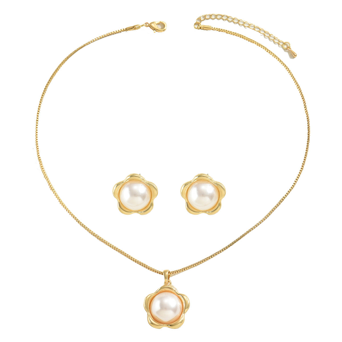 Juego de Collar Largo Estilo Geométrico para Mujer con Colgante de Cobre con Incrustaciones de Perlas y Pendientes a Juego