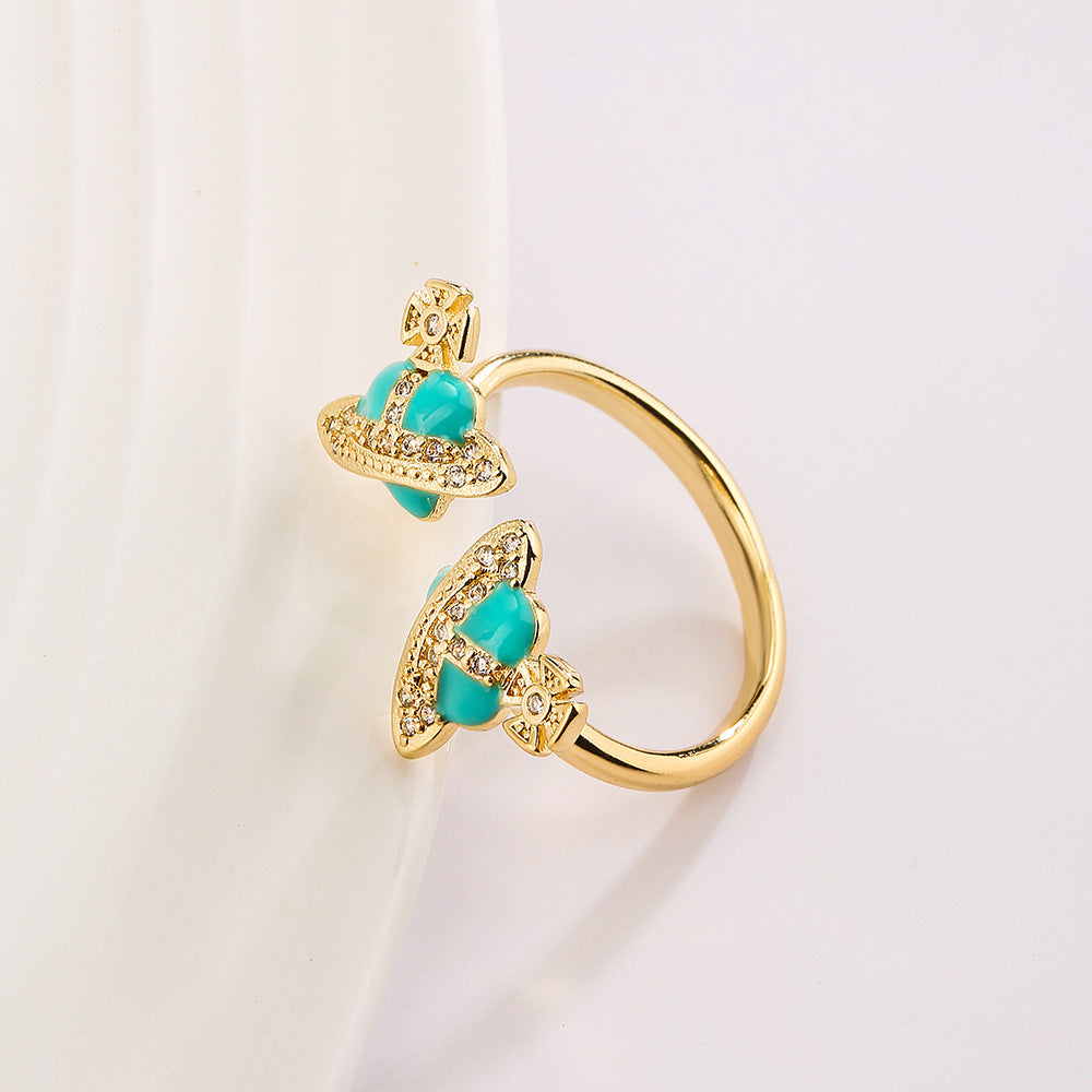 Irregular Geometric Copper Ring with 18K Gold Plating and Enamel Finish for Women