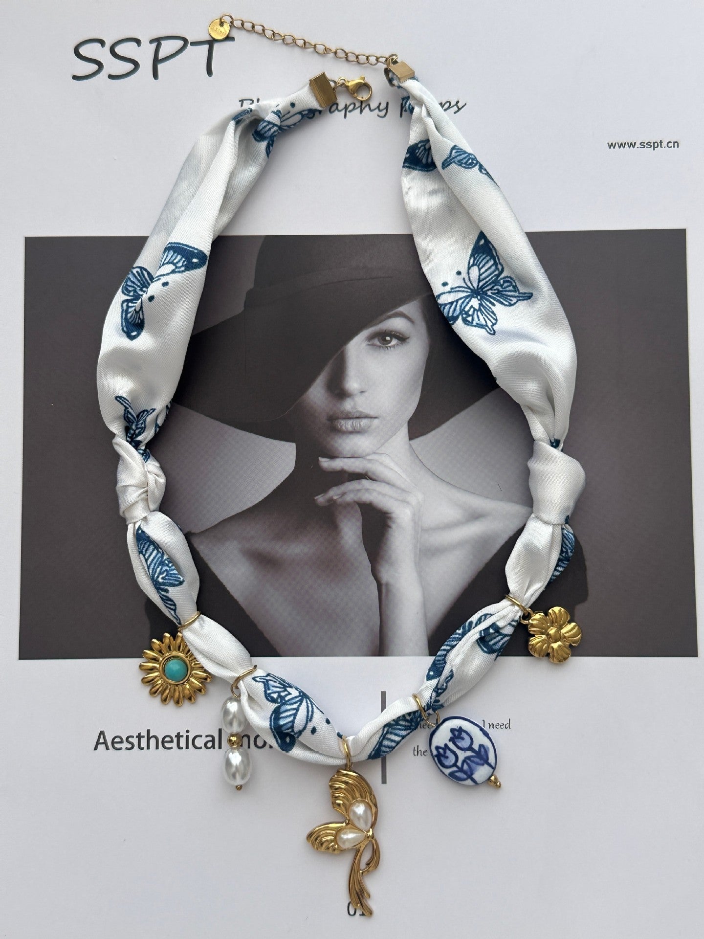 Casual Butterfly Stainless Steel Necklace with Pearl Inlay Plated Finish Unisex