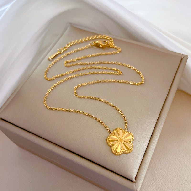Minimalist Geometric Titanium Steel Pendant Necklace for Women and Men with Gold Plating and Delicate Locket Chain