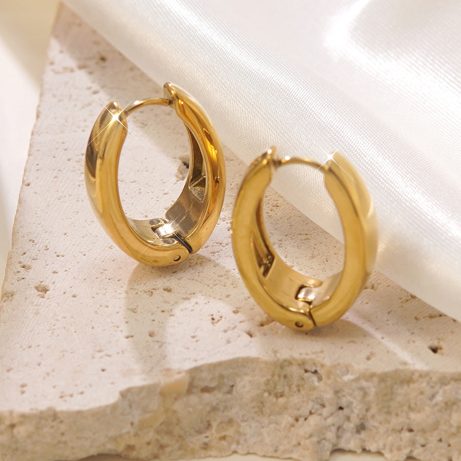 Elegant Round Geometric Stainless Steel Gold Plated Hoop Earrings for Women
