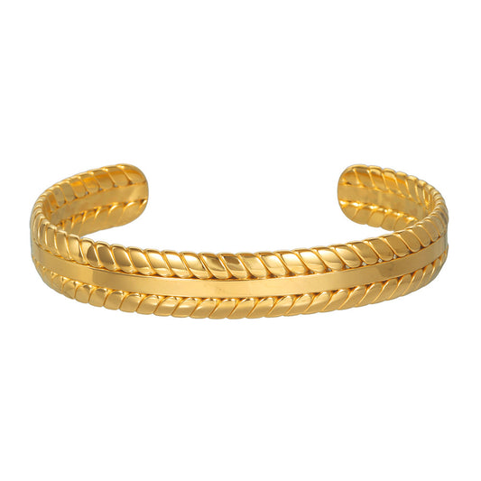 Twisted Rope Stainless Steel Plated Round Geometric Adjustable Cuff Bracelet