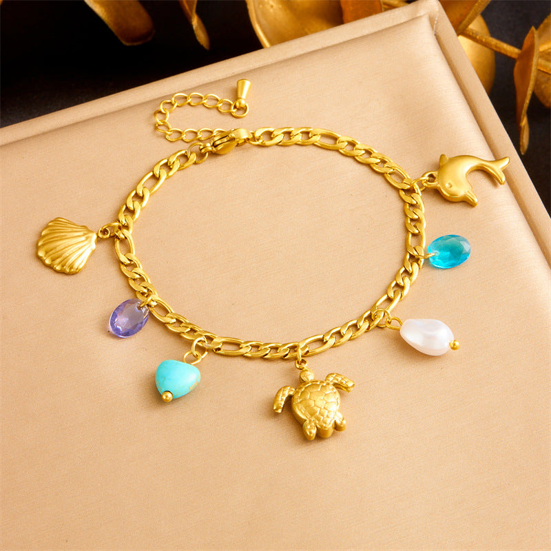 Gold Plated Stainless Steel Animal Pendant Bracelet for Women