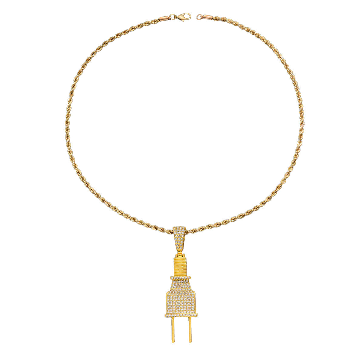 Collana con ciondolo a spina geometrica stile Hip Hop da uomo con struttura in lega di zinco e intarsi in strass su catena cubana