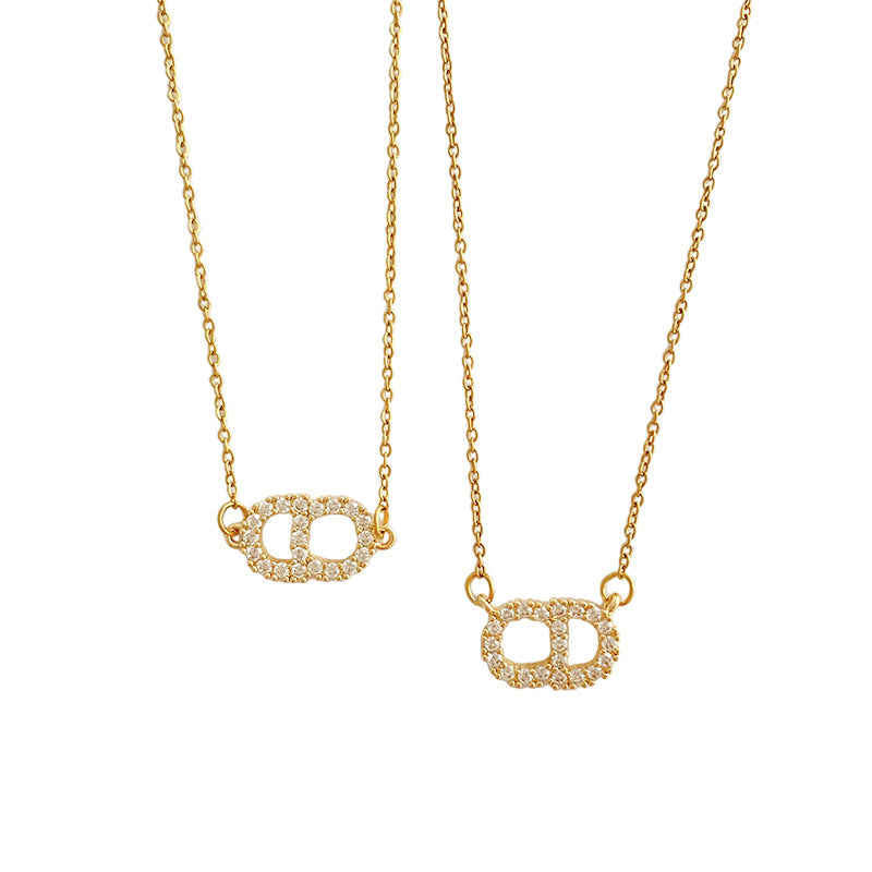 Minimalist Luxury Letter Titanium Steel Cubic Zirconia Inlay Necklace Set