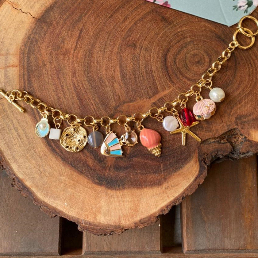 Sweet Gold Plated Brass Star Animal Pearl Shell DIY Charm Bar Pendant