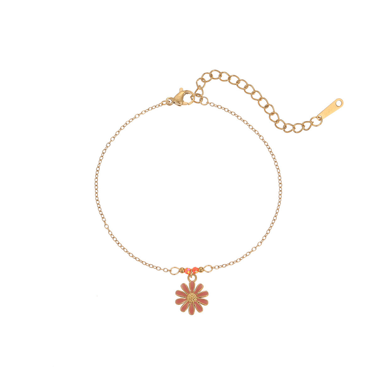 Minimalist Geometric Stainless Steel Bracelet with 18K Gold Plating for Women, Stackable Beaded Chain Jewelry