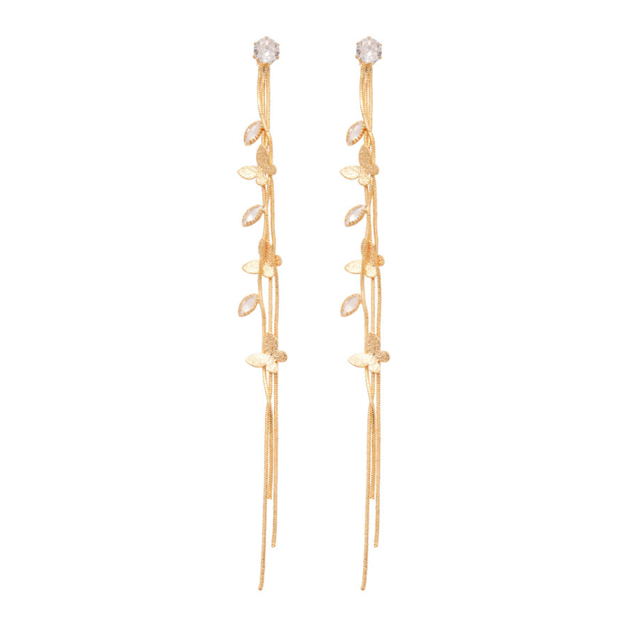 Eleganti orecchini pendenti a farfalla con intarsio di zirconi cubici per donna, accessorio di moda stile lusso