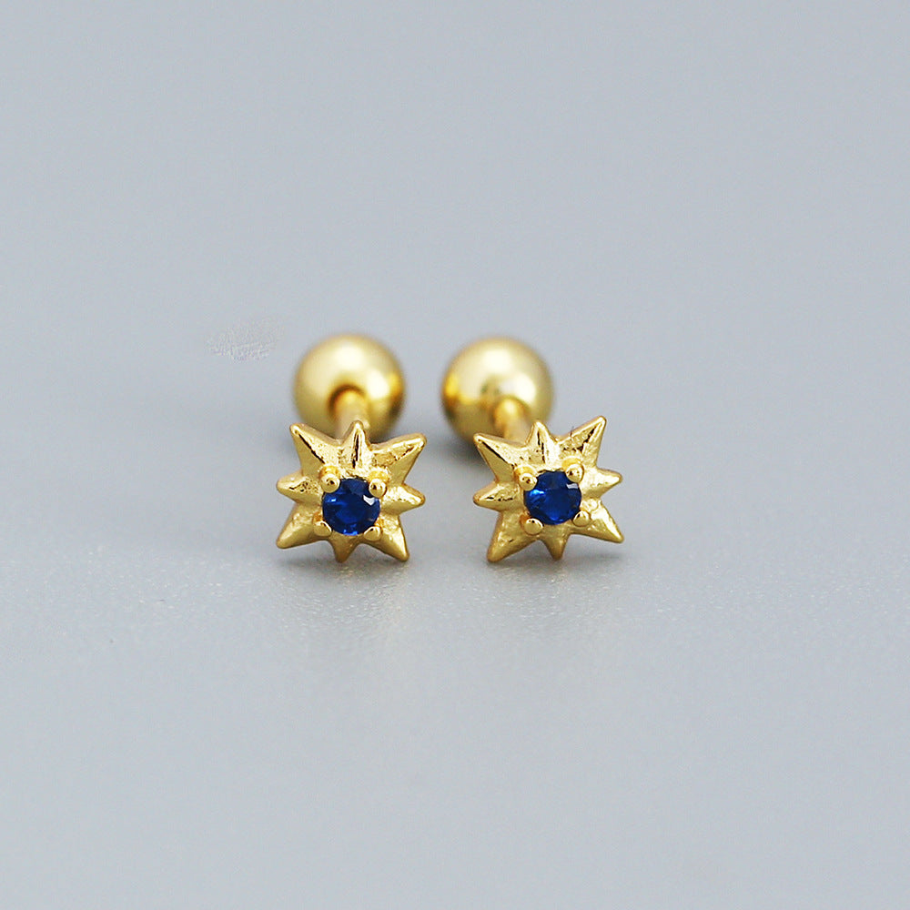 Minimalist 925 Sterling Silver Star Inlay Stud Earrings for Women
