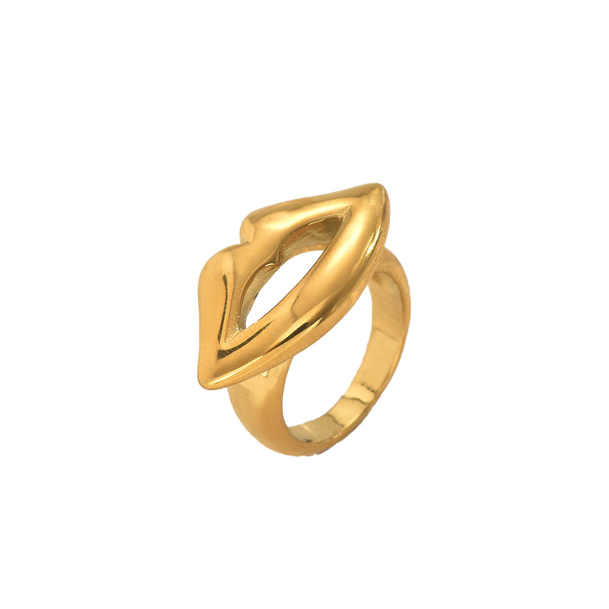 Anillo Abierto Geométrico con Forma de Labios para Mujer en Aleación de Zinc con Acabado Chapado